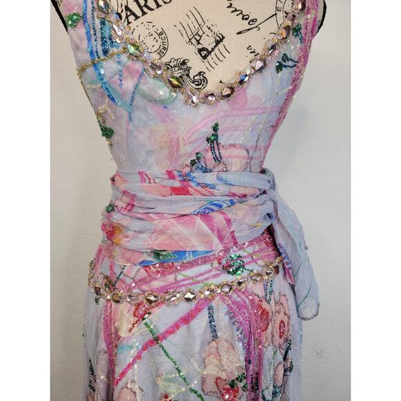 Alberto Makali Silk Beaded Sequin Mini Skater Dress US 4 Drop Waist Fairytale - Picture 9 of 12